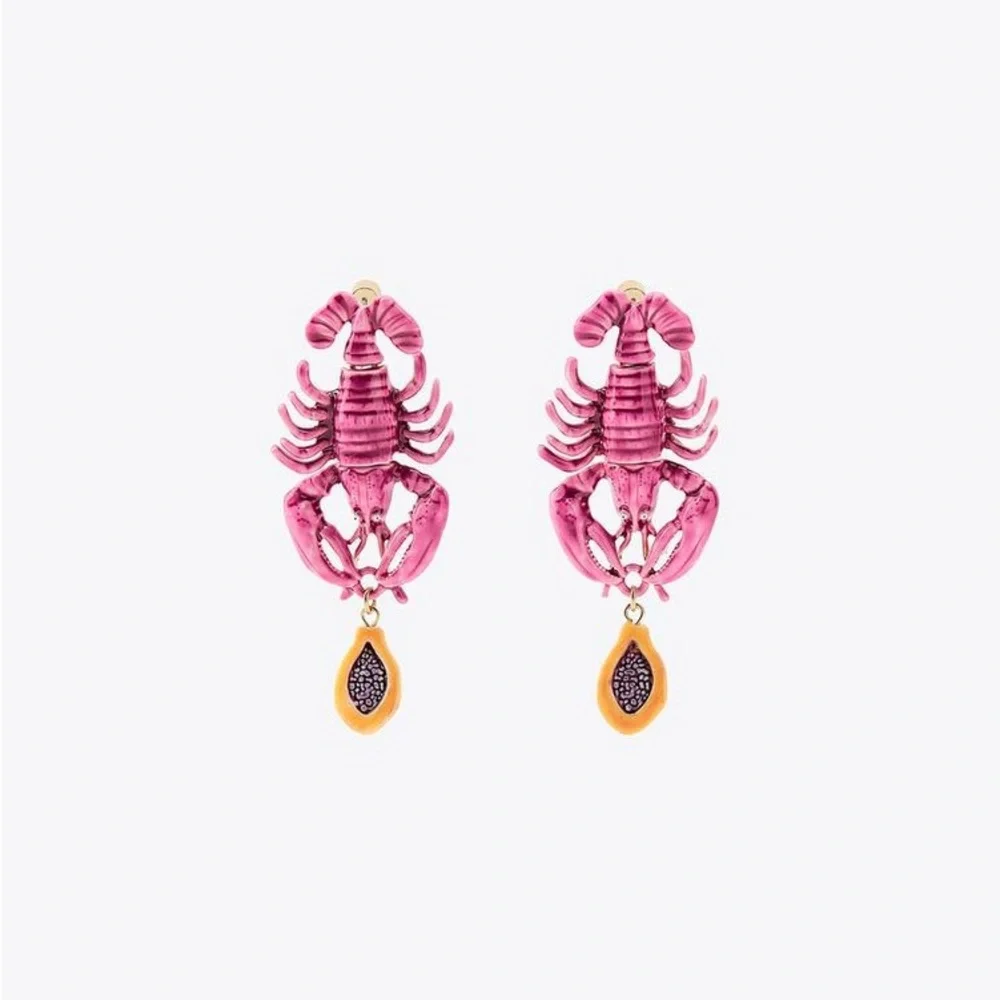 ZARA WOMAN NWT LOBSTER EARRINGS PINK FUCHSIA JEWELLERY SUMMER VACATION BEACH
